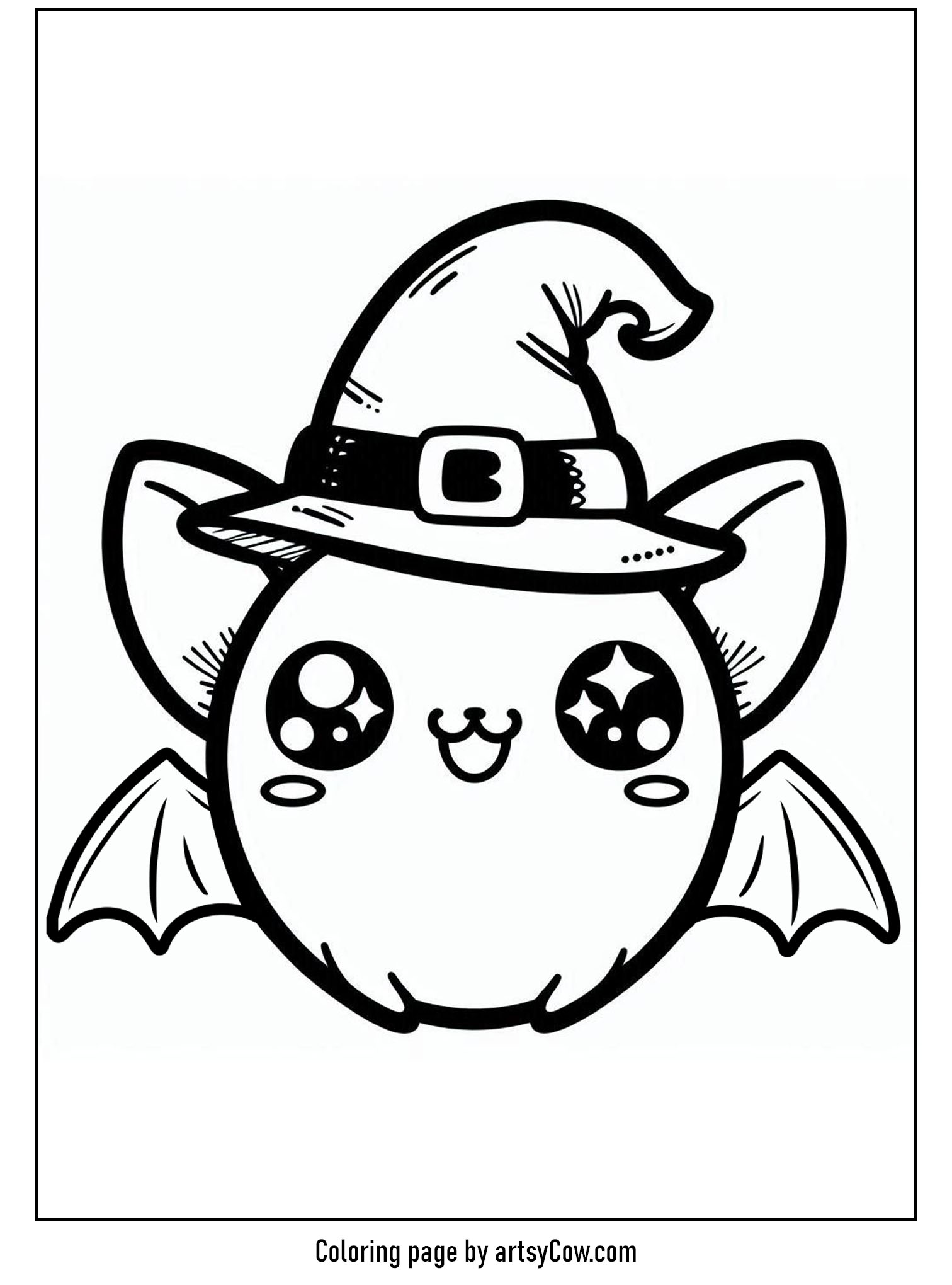 halloween coloring pages with bats, displaying a cute bat wearing a witch hat perfect for coloring.